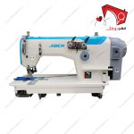 چرخ خیاطی دو سوزن دو قلاب غلتک دار جک (سرووموتور) ، با قابلیتِ دوخت ساده­‌دوزی به­‌صورت دو ردیفه از روی کار و دوردیف دوخت زنجیره در قسمت زیر پارچه.