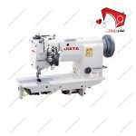 چرخ خیاطی دو سوزن دو ماکو استپدار جویتا، با قابلیتِ دوخت ساده­‌د‌وزی به­‌صورت دو ردیفه موا از روی کار و دوردیف ساده­‌دوزی در قسمت زیر پارچه.
