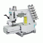 چرخ خیاطی کمرکش شش سوزنه کینگتکس، با قابلیت دوخت راسته دوزی در ردیف‌های موازی از رو و زیر پارچه با سرعت بالا و مناسب جهت استفاده در کارگاه­‌های تولیدی.