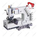 چرخ خیاطی کمرکش چهار سوزنه اس جی جمسی با قابلیت دوخت راسته دوزی در ردیف‌های موازی از رو و زیر پارچه با سرعت بالا و مناسب جهت استفاده در کارگاه­‌های تولیدی.