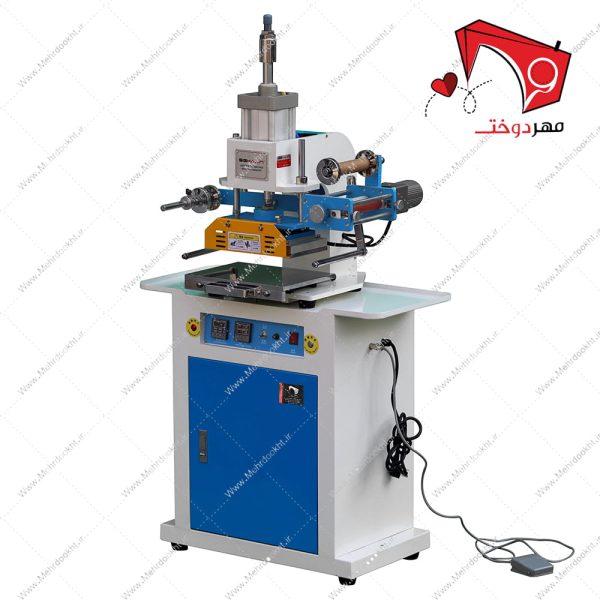 دستگاه پرس داغی حرارتی کلیشه و طلاکوب چرم پنوماتیک- نمای سه بعدی از راست