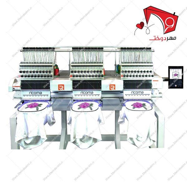 دستگاه گلدوزی کامپیوتری سه هد ریکوما مدل Marquee 2003، مناسب برای گلدوزی تمام اتوماتیک با کارگاه. قابلیت اتصال یو‌اس‌بی