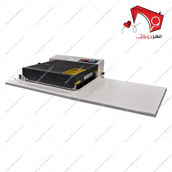دستگاه فیوزینگ پارچه اوشیما عرض ۴۵ سانتی متر، قابلیت استفاده در صنایع چاپ و چسباندن انواع لایی به پارچه. با عبور پارچه از بین غلتک‌های گرم.