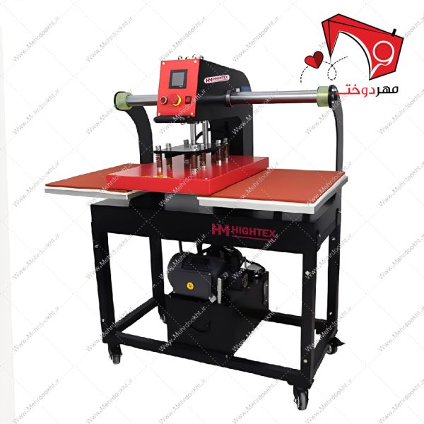 خرید و قیمت دستگاه پرس چاپ هیدرولیک اتوماتیک دو صفحه ۶۰x۴۰ هایتکس با هد متحرک با قابلیت پرس انواع کارهای مختلف با گستردگی بالا