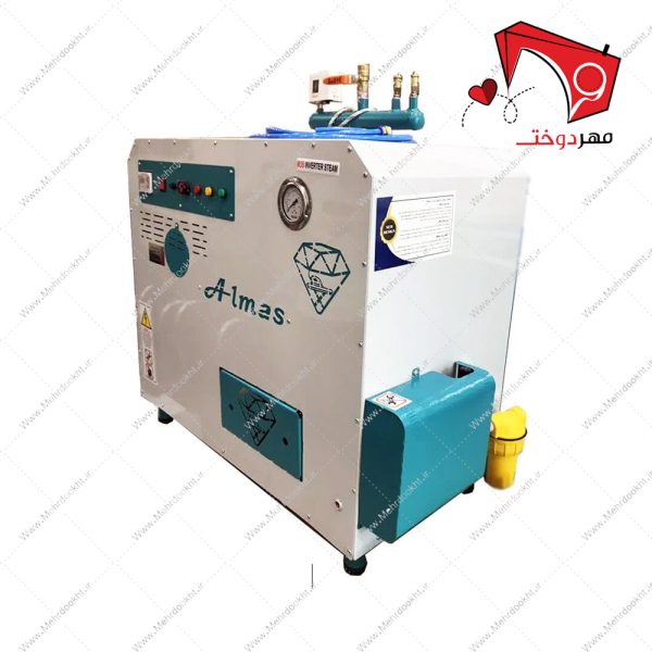 دیگ بخار خیاطی پکیجی الماس ALM-STBO-PAC-4 با قابلیت تولید بخار به‌صورت اتوماتیک با قابلیت تولید بخار با فشار ۵ بار. مناسب جهت کار در کارگاه‌های تولیدی.