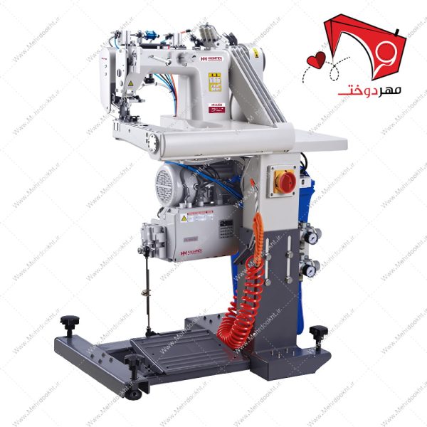 چرخ خیاطی سه سوزنه کابویی غلتک دار کامپیوتری هایتکس مدل HT-9588، با قابلیتِ دوخت ساده­‌د‌وزی به­‌صورت سه ردیف موازی از روی پارچه و دوخت زنجیره­‌دوزی موازی